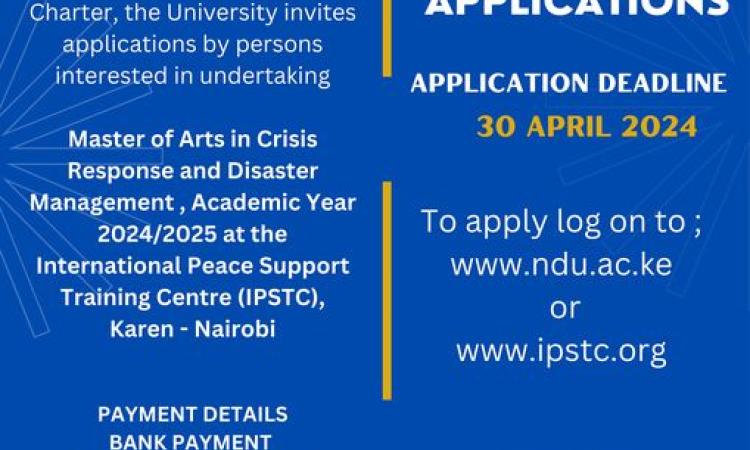 Call for Applications for Master of Arts in Crisis Response and Disaster Management.